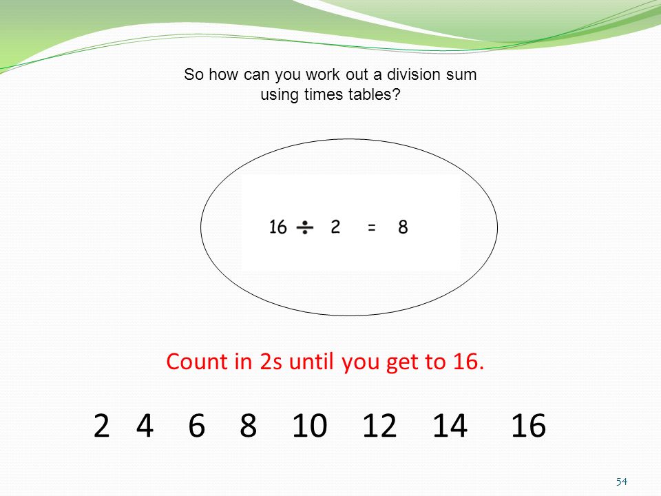 Count in 2s until you get to 16.