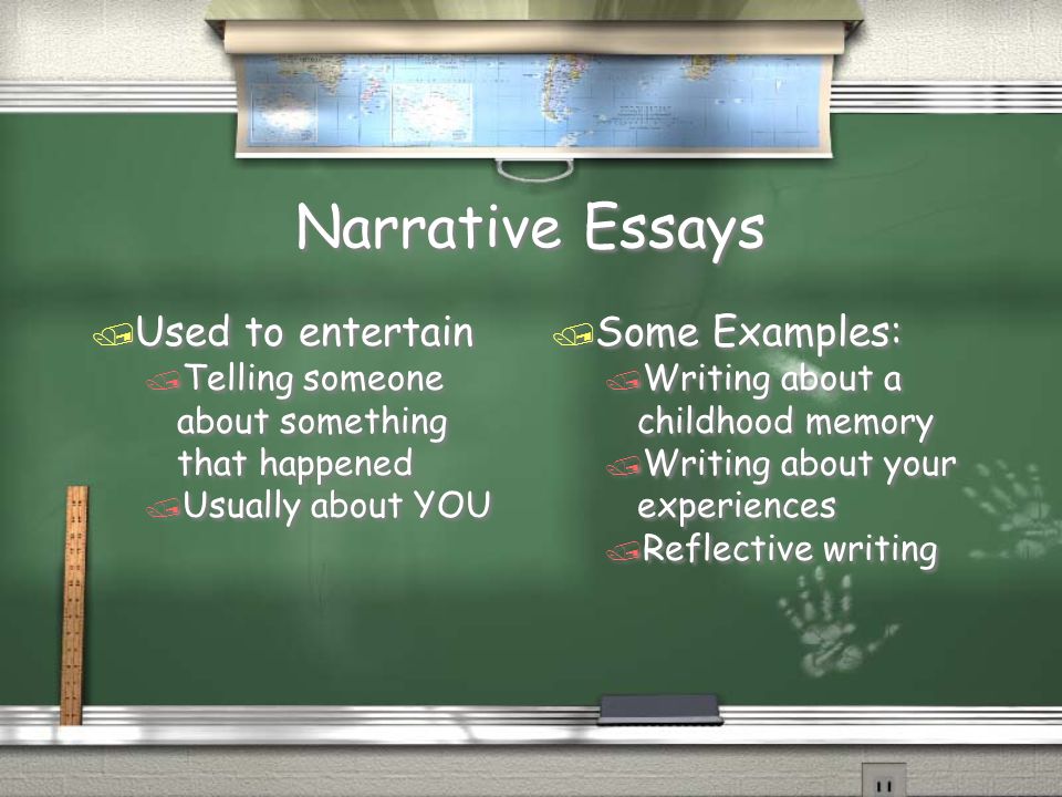 Narrative Essays Used to entertain Some Examples: