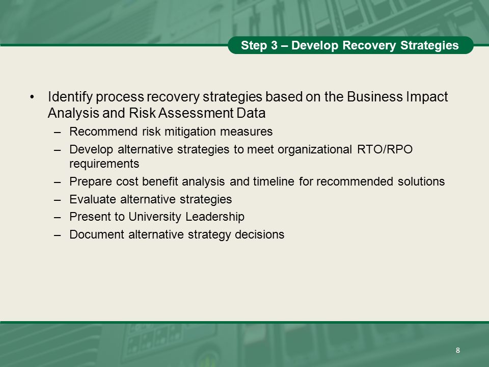 Step 3 – Develop Recovery Strategies