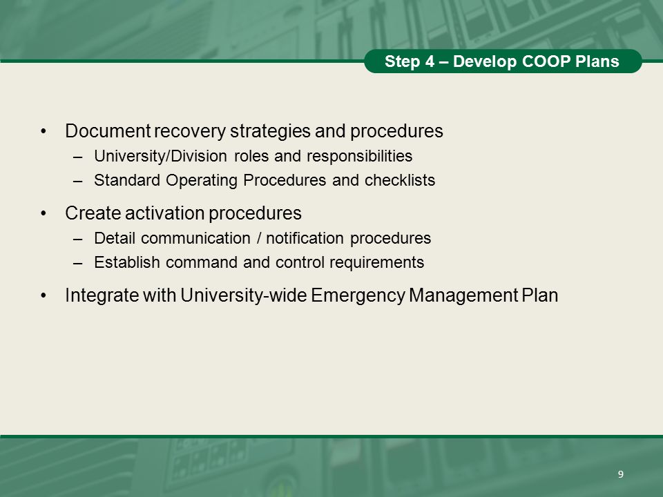 Step 4 – Develop COOP Plans