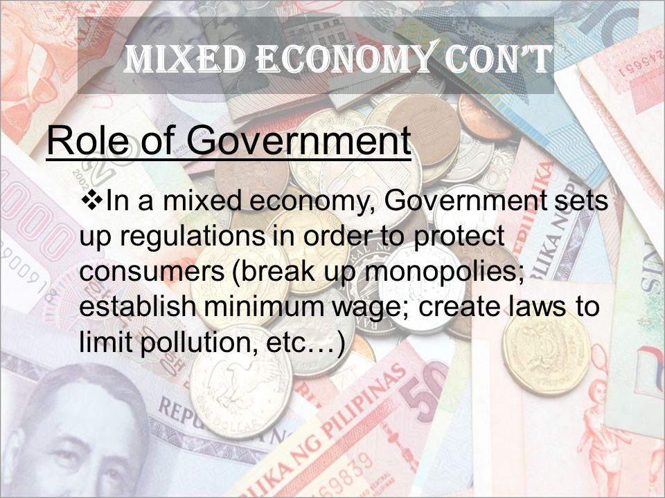 MIXED Economy Con’t Role of Government