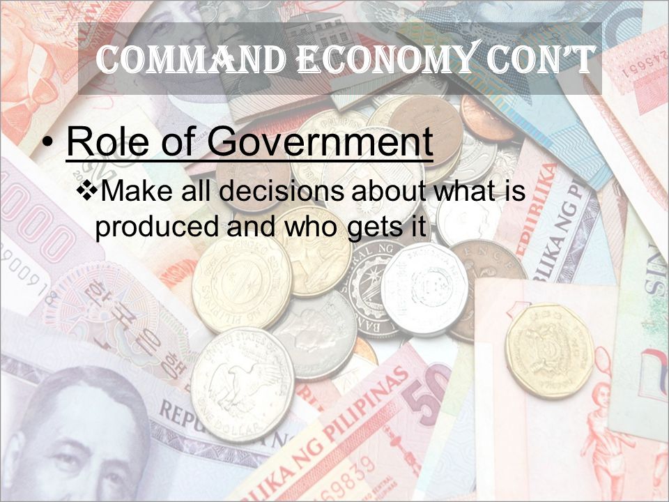 Command ECONOMY Con’t Role of Government