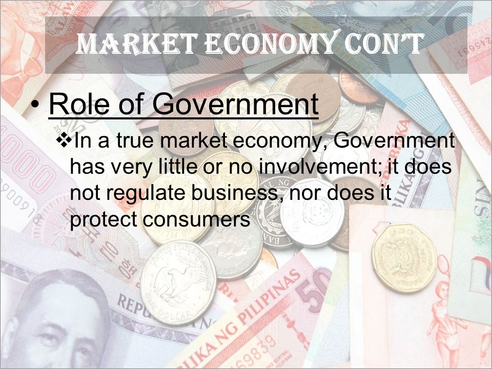 Market ECONOMY Con’t Role of Government