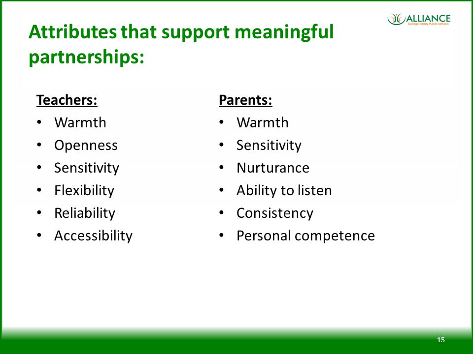 Attributes that support meaningful partnerships: