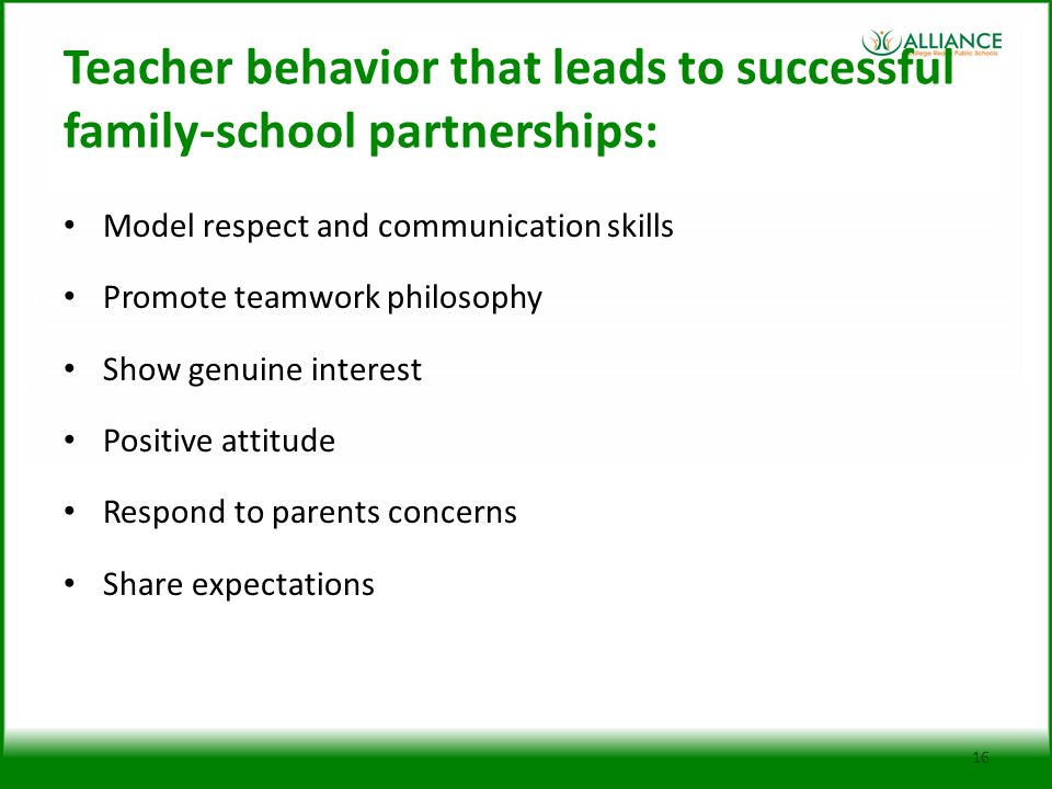 Teacher behavior that leads to successful family-school partnerships: