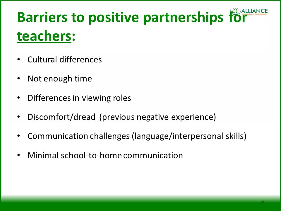 Barriers to positive partnerships for teachers: