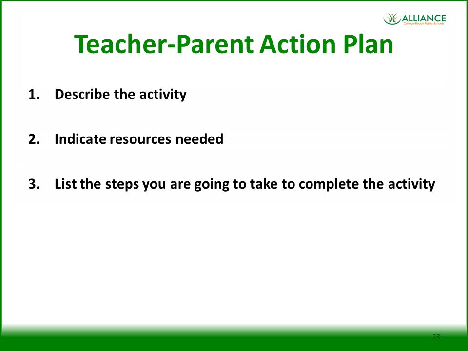 Teacher-Parent Action Plan