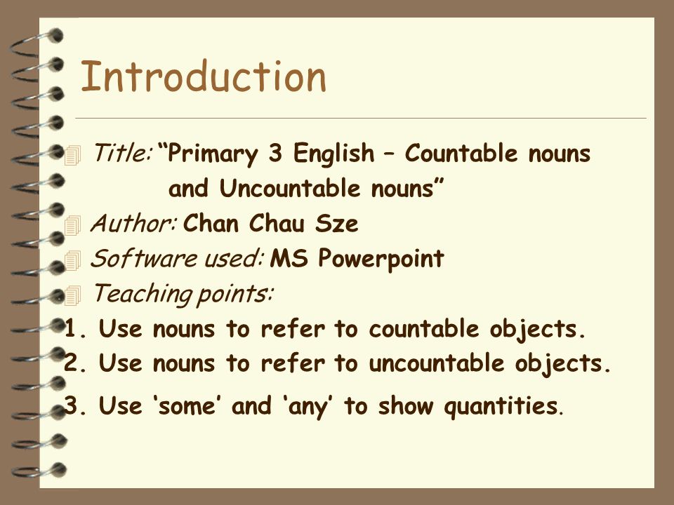 Introduction Title: Primary 3 English – Countable nouns