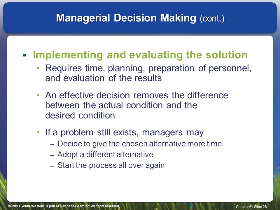Managerial Decision Making (cont.)