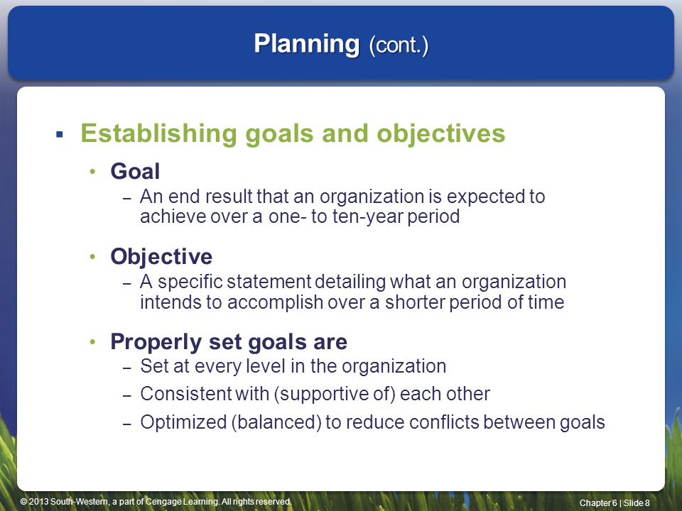 Establishing goals and objectives