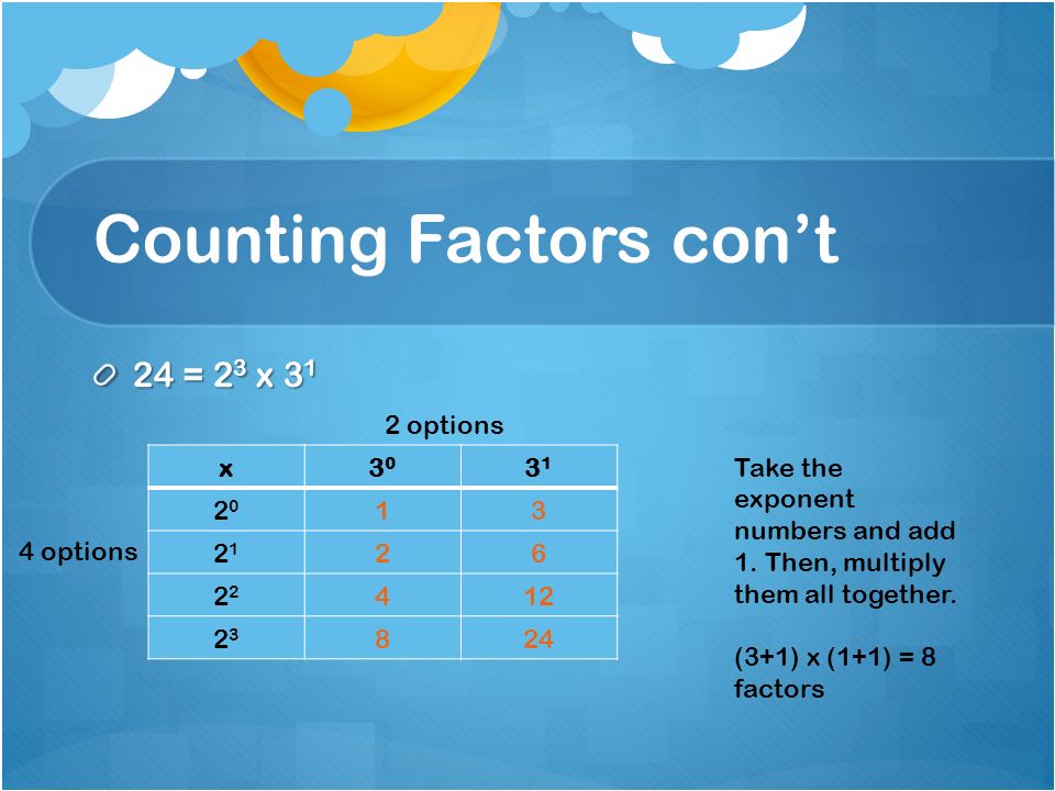 Counting Factors con’t