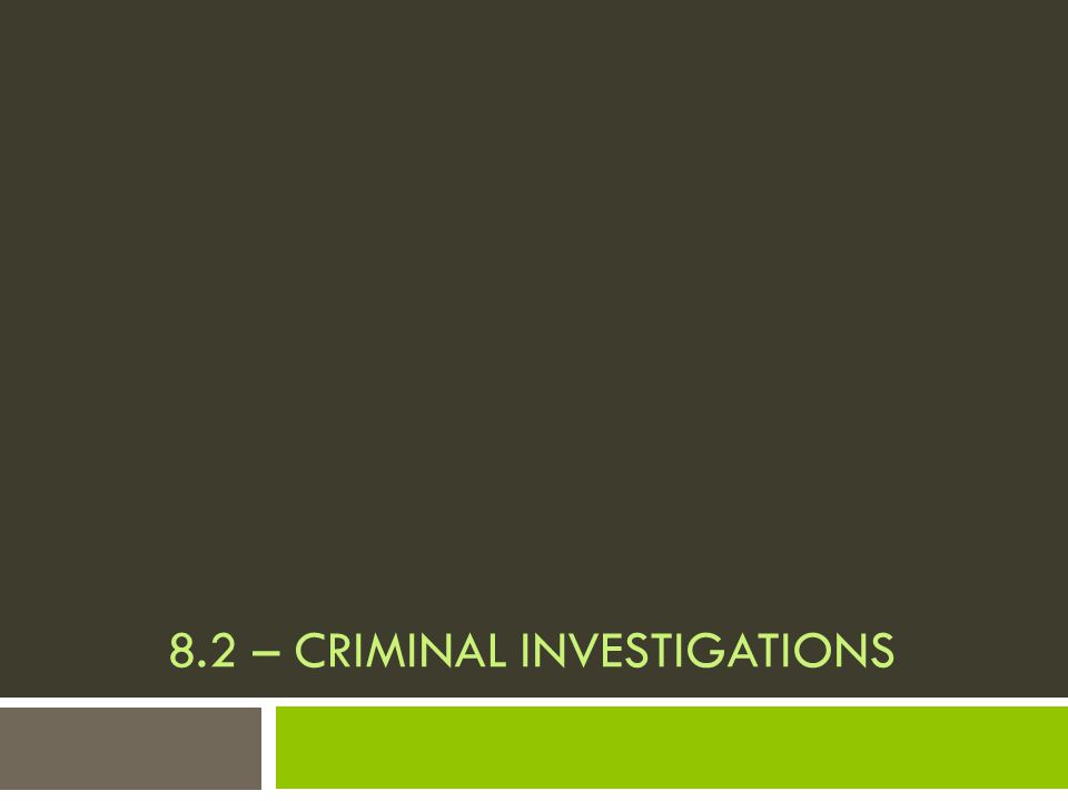 8.2 – CRIMINAL INVESTIGATIONS