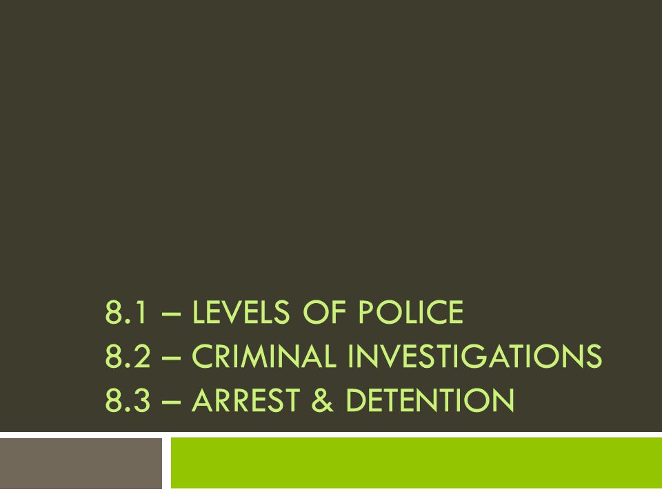 8. 1 – Levels of Police 8. 2 – CRIMINAL INVESTIGATIONS 8