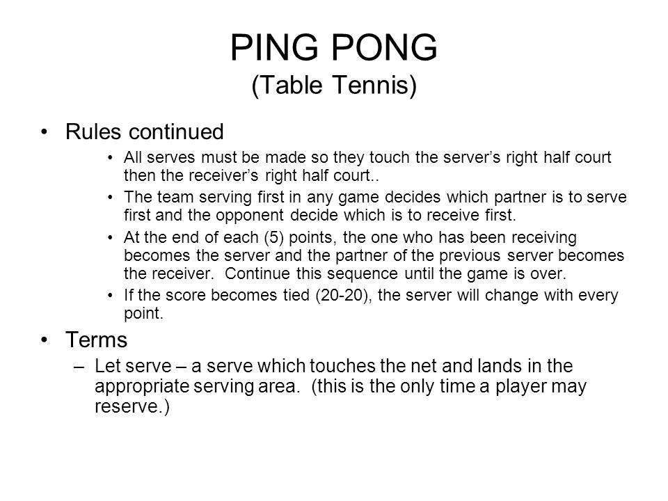 PING PONG (Table Tennis) - ppt video online download