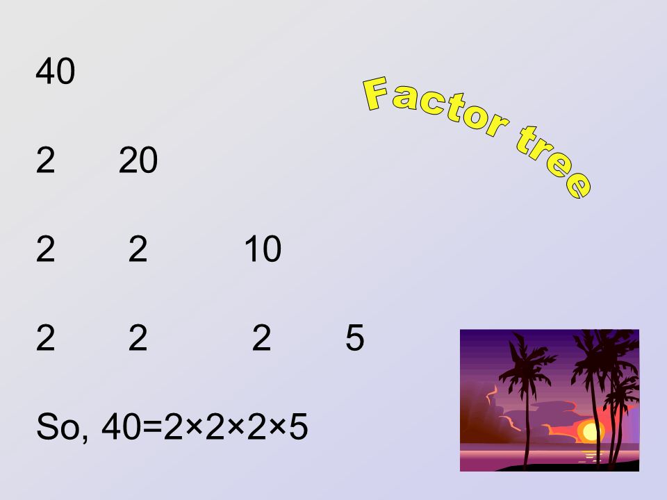 So, 40=2×2×2×5 Factor tree