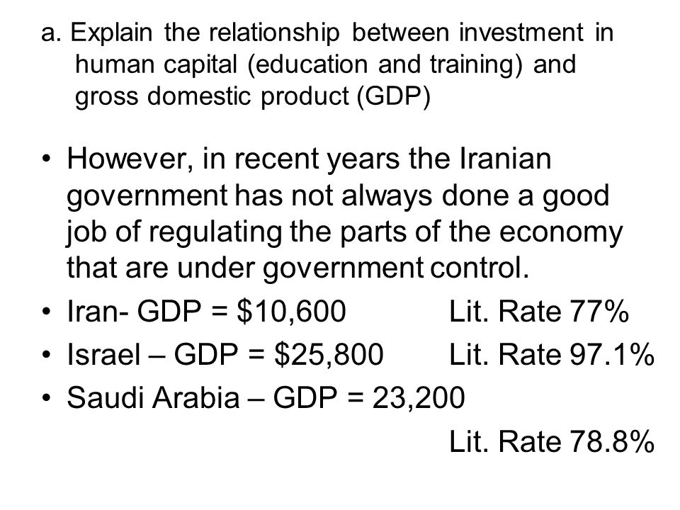 Israel – GDP = $25,800 Lit. Rate 97.1% Saudi Arabia – GDP = 23,200