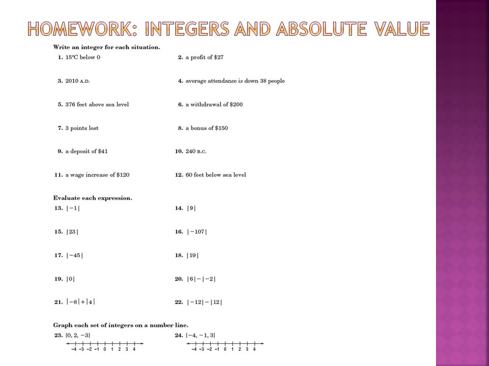 Homework: Integers and Absolute value
