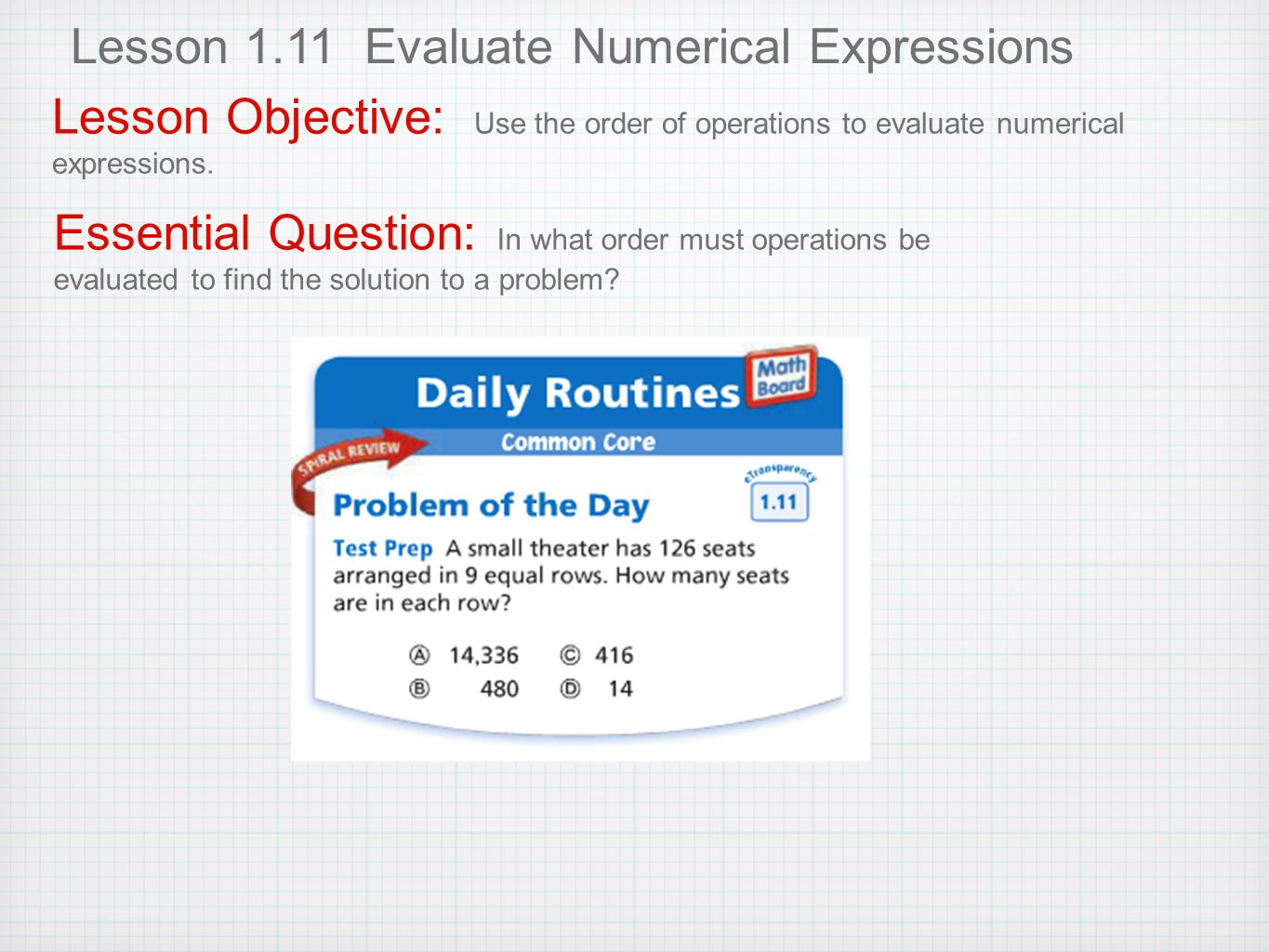 Lesson 1.11 Evaluate Numerical Expressions