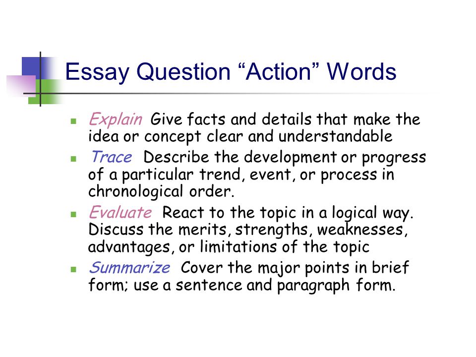 Essay Question Action Words