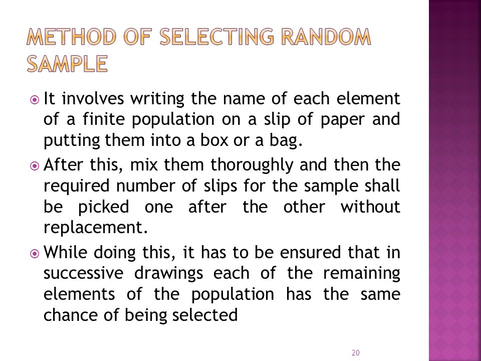 Method of selecting random sample