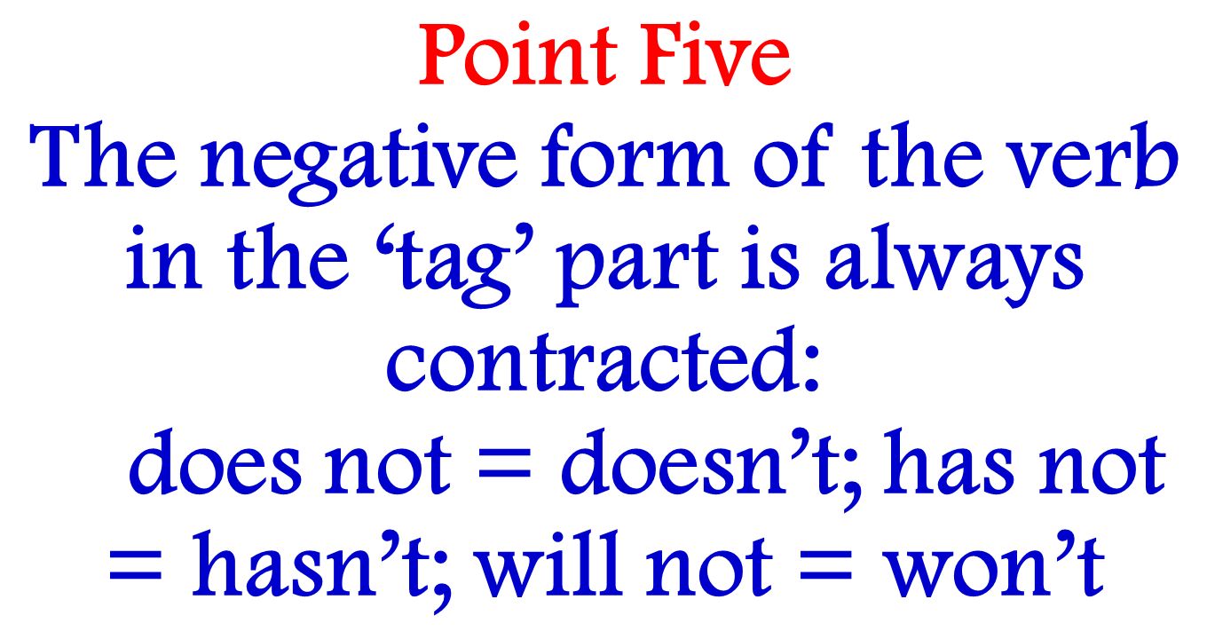 The negative form of the verb in the ‘tag’ part is always contracted: