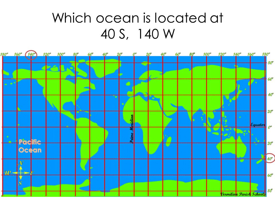 Which ocean is located at 40 S, 140 W