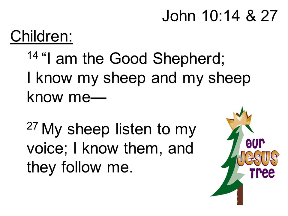 John 10:14 & 27 Children: 14 I am the Good Shepherd; I know my sheep and my sheep know me—