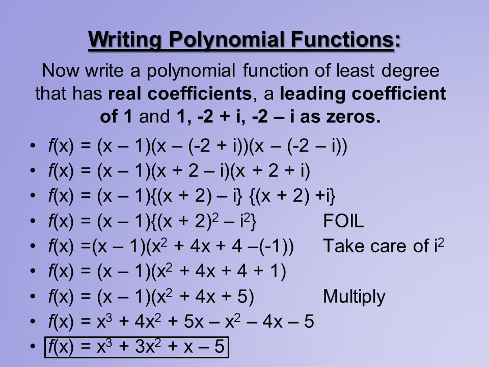 Writing Polynomial Functions: