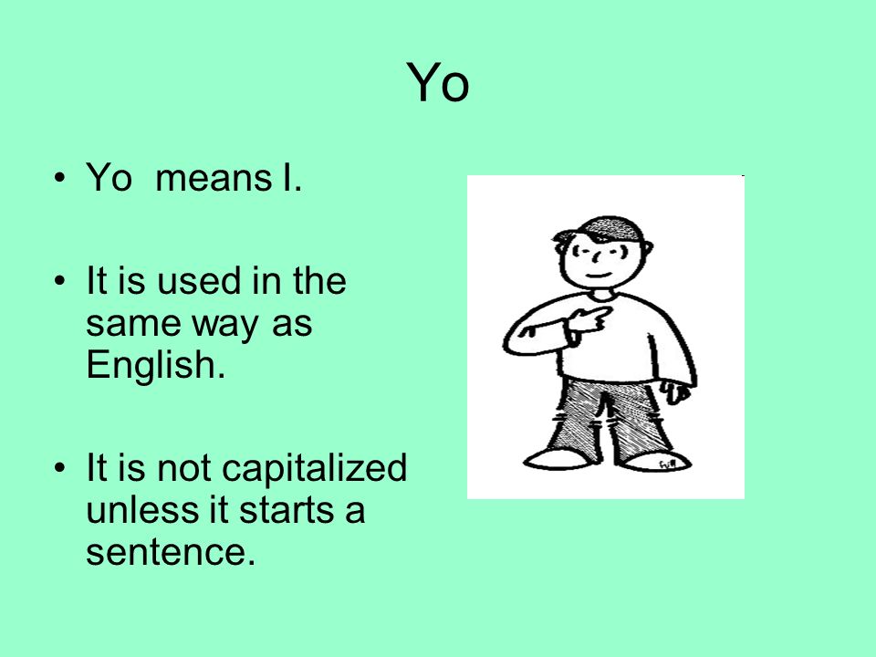 Yo Yo means I. It is used in the same way as English.