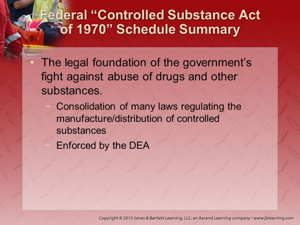 Federal Controlled Substance Act of 1970 Schedule Summary