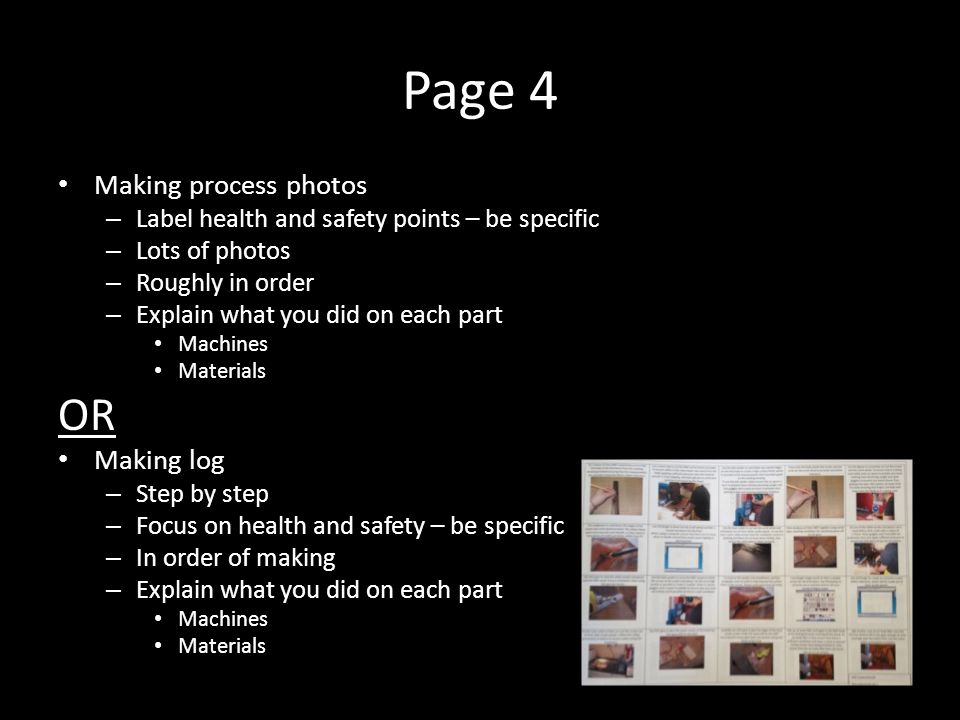Page 4 OR Making process photos Making log