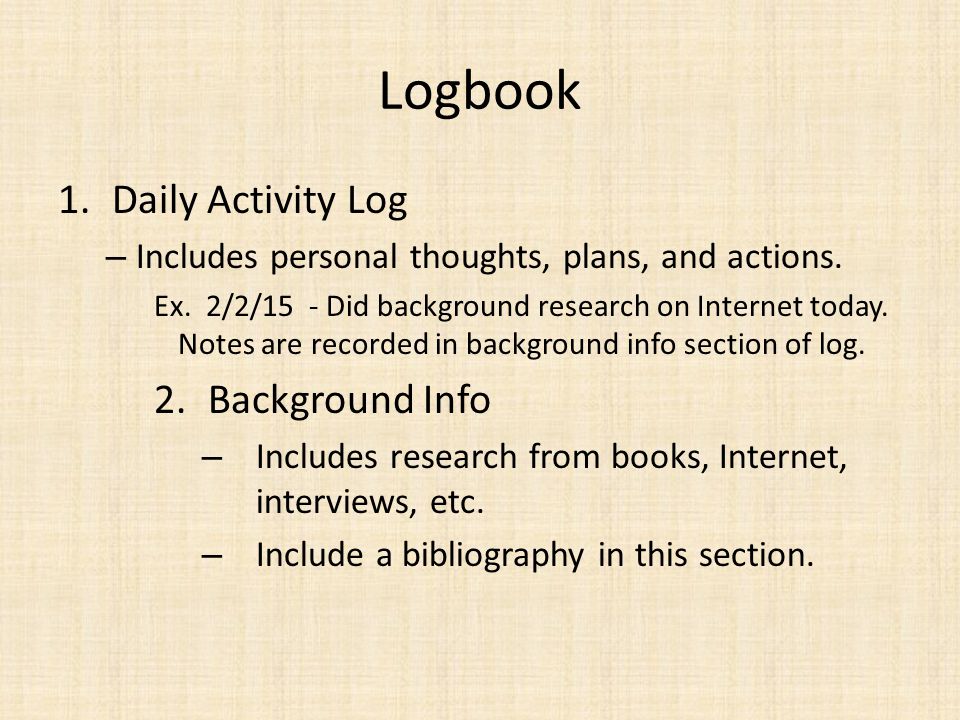 Logbook Daily Activity Log Background Info