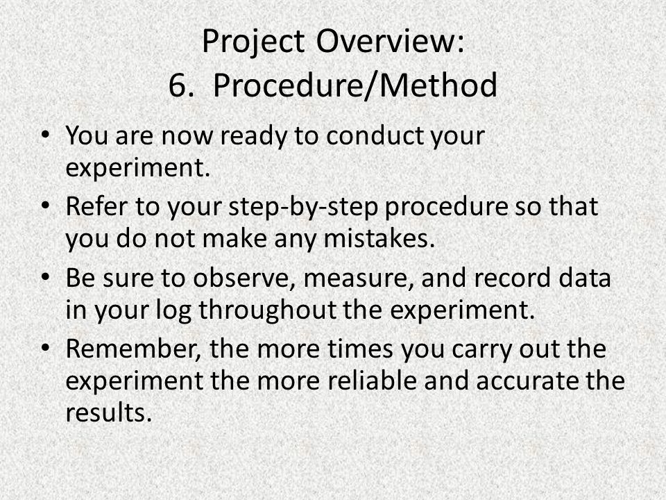 Project Overview: 6. Procedure/Method