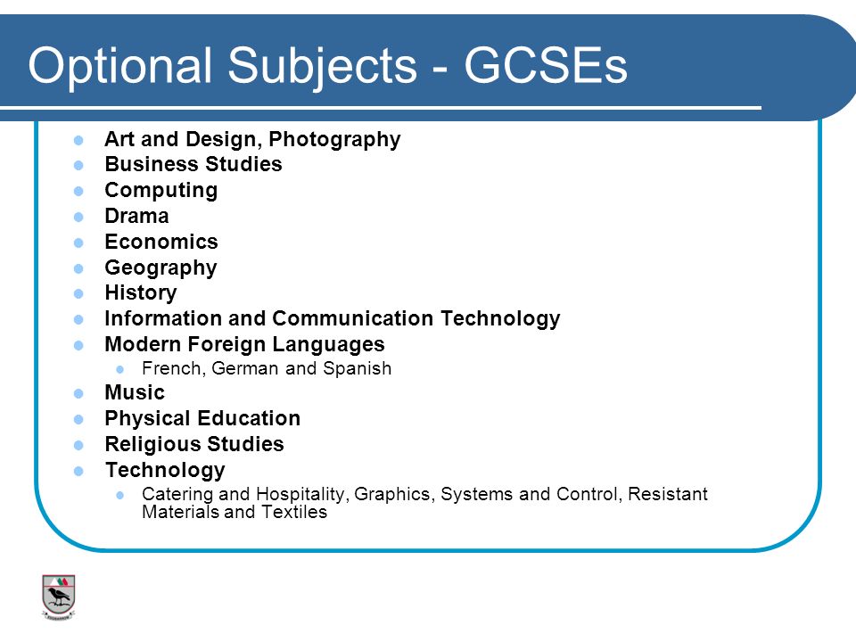 Optional Subjects - GCSEs