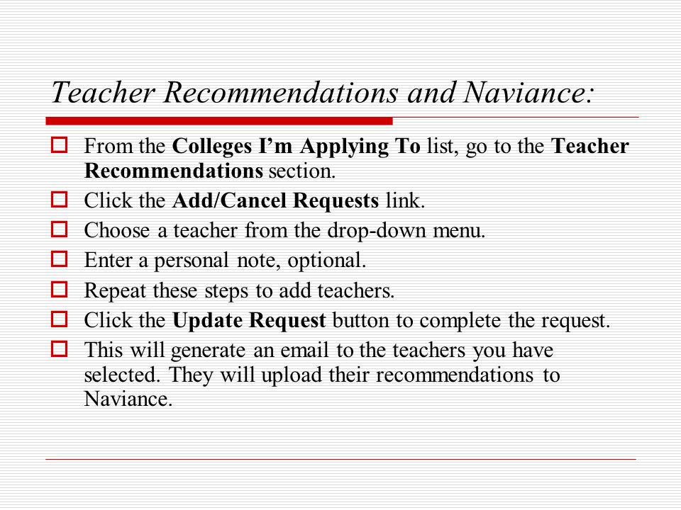 Teacher Recommendations and Naviance: