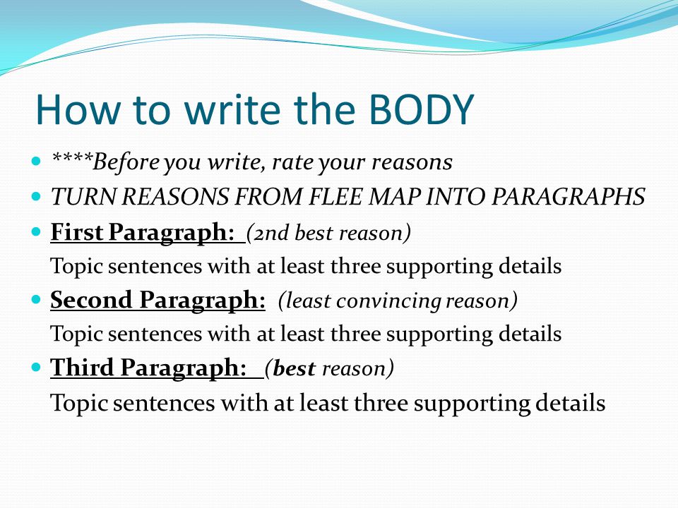 How to write the BODY ****Before you write, rate your reasons