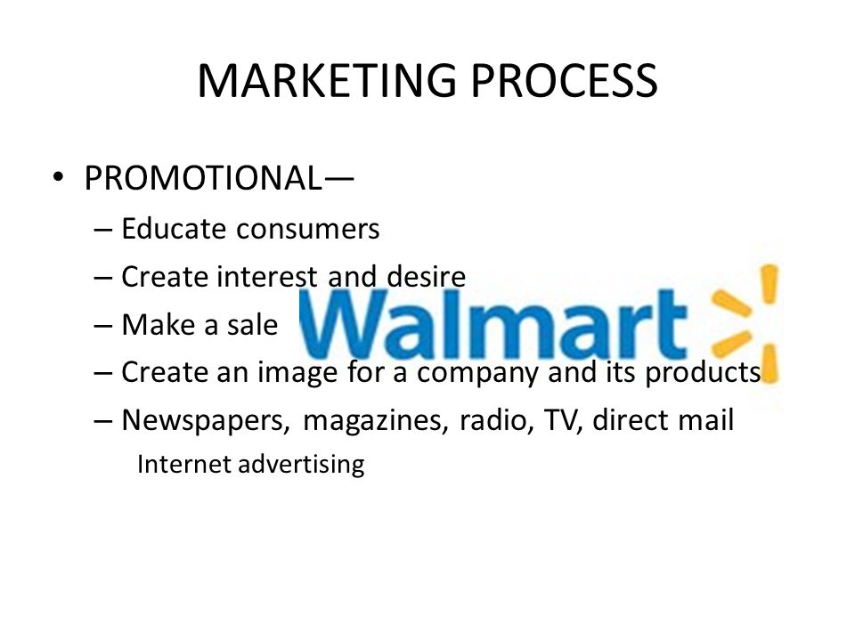 MARKETING PROCESS PROMOTIONAL— Educate consumers