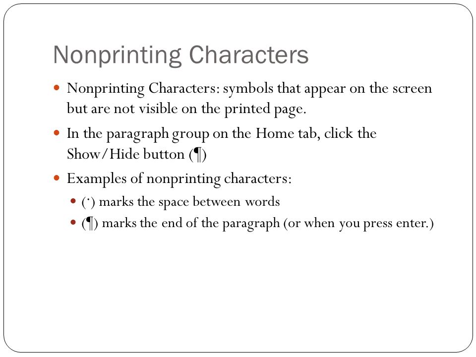 Nonprinting Characters