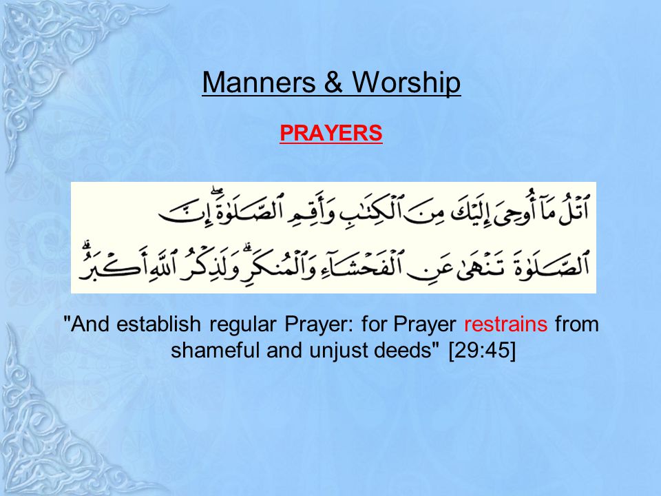 Manners & Worship PRAYERS