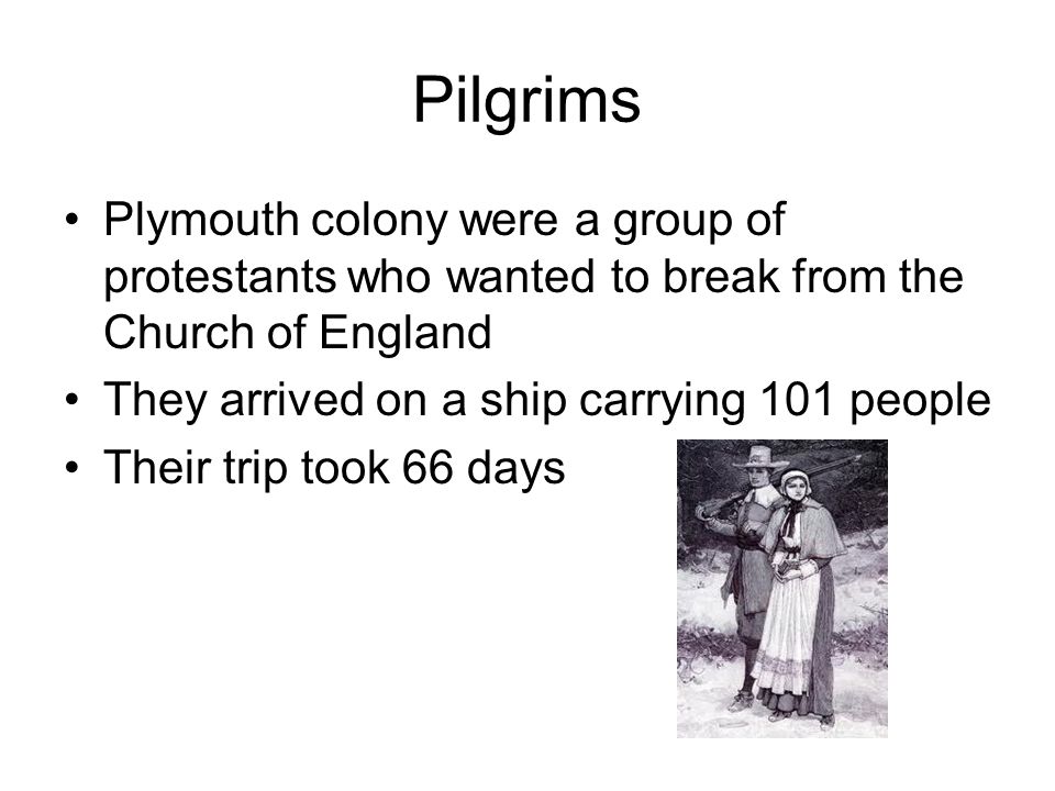 Pilgrims Plymouth colony were a group of protestants who wanted to break from the Church of England.