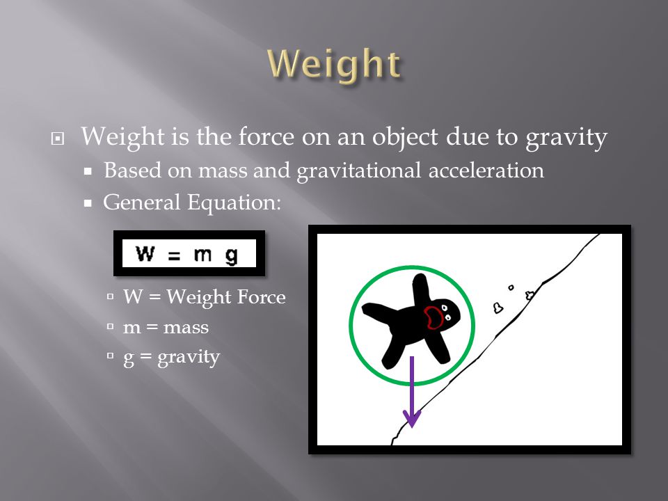Weight Weight is the force on an object due to gravity