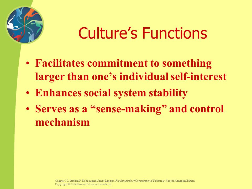 Culture’s Functions Facilitates commitment to something larger than one’s individual self-interest.