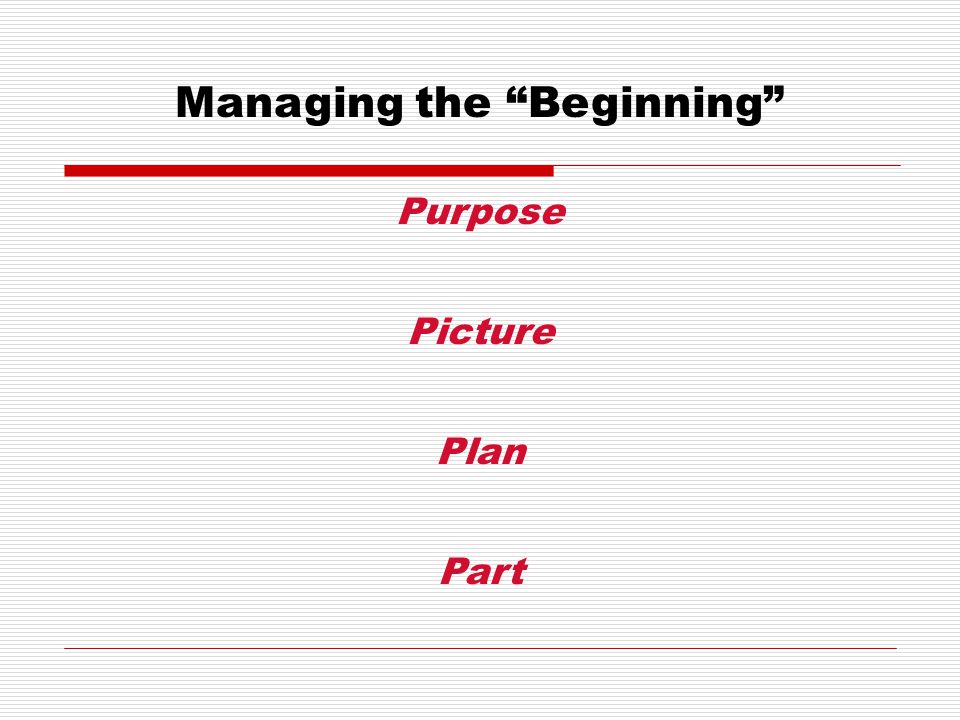 Managing the Beginning