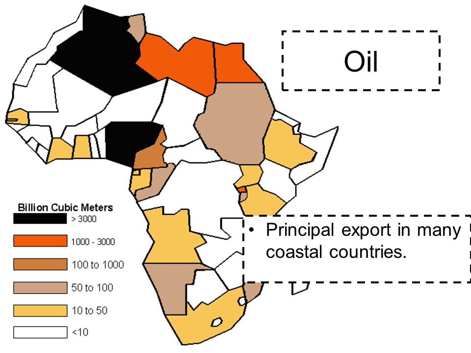 Oil Principal export in many coastal countries.