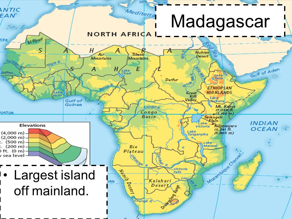 Madagascar Largest island off mainland.