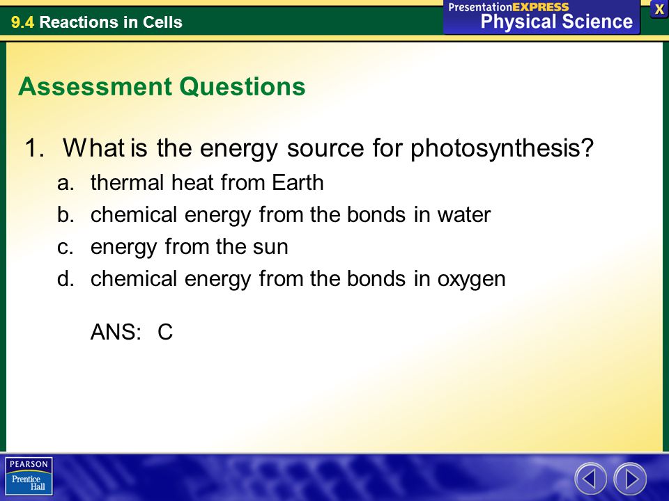 What is the energy source for photosynthesis