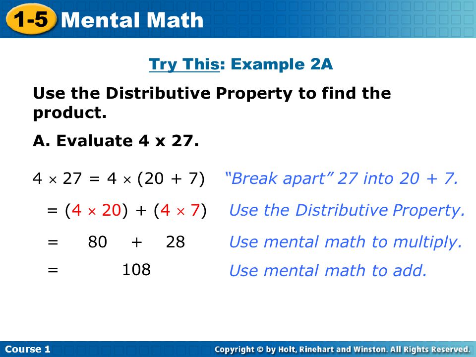 1-5 Mental Math Try This: Example 2A