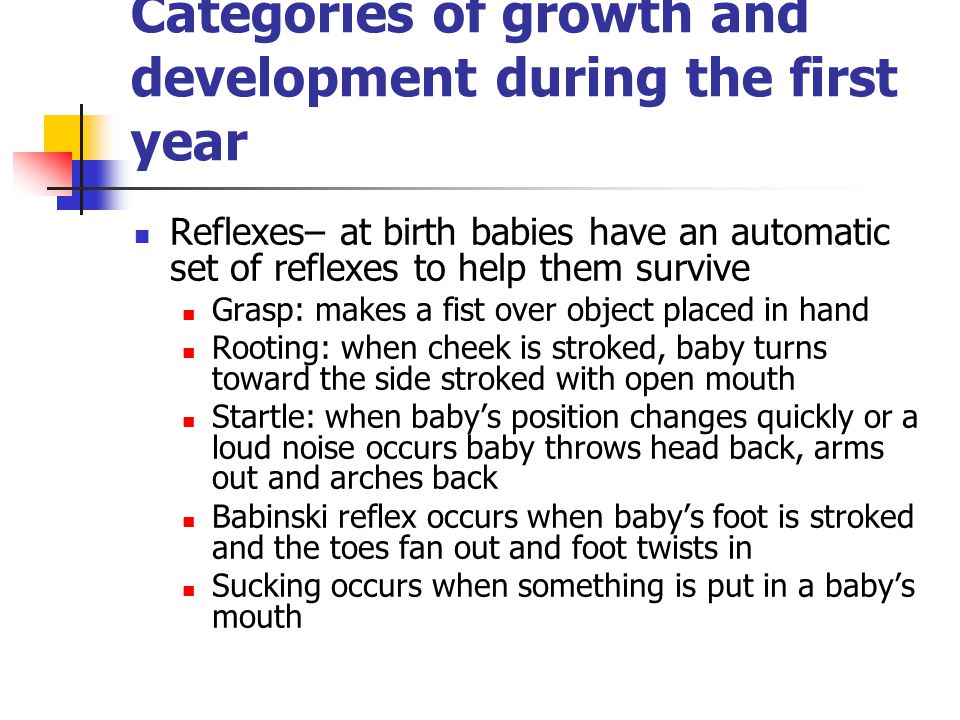 Categories of growth and development during the first year