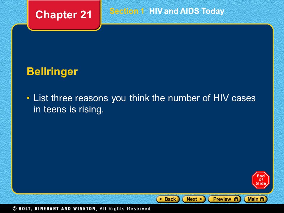 Chapter 21 Section 1 HIV and AIDS Today. Bellringer.