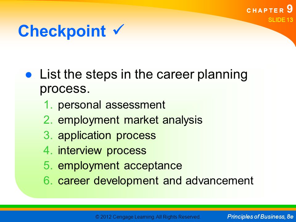 Checkpoint  List the steps in the career planning process.